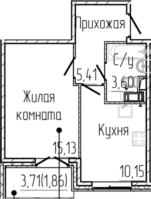 1-комнатная квартира 36.15 м², 6/8 эт., ЖК «SERTOLOVO PARK»